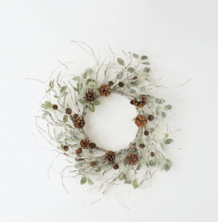 Birch Leaf and Pinecone Wreath 30”