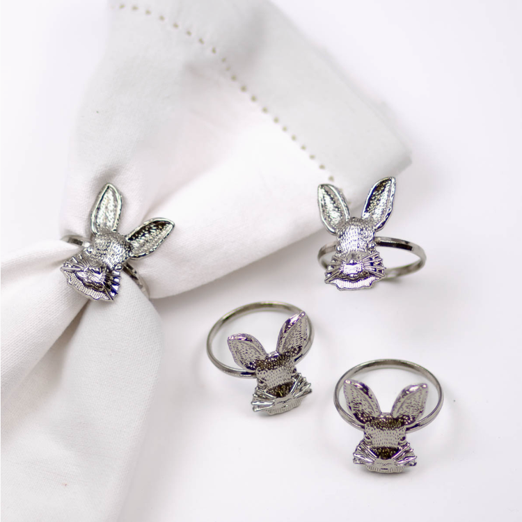 Rabbit Napkin Rings Silver 1.5" Set of 4