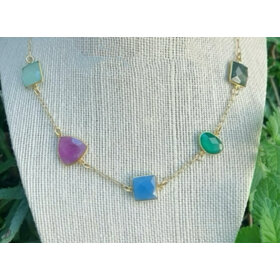 Multi Gem Short Chain Necklace