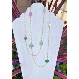 Multi Gem Long Chain Necklace