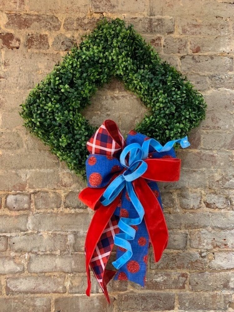 20 inch boxwood wreaths with Ole Miss ribbon