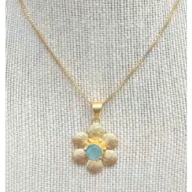 Gold Flower Necklace with Blue Stone