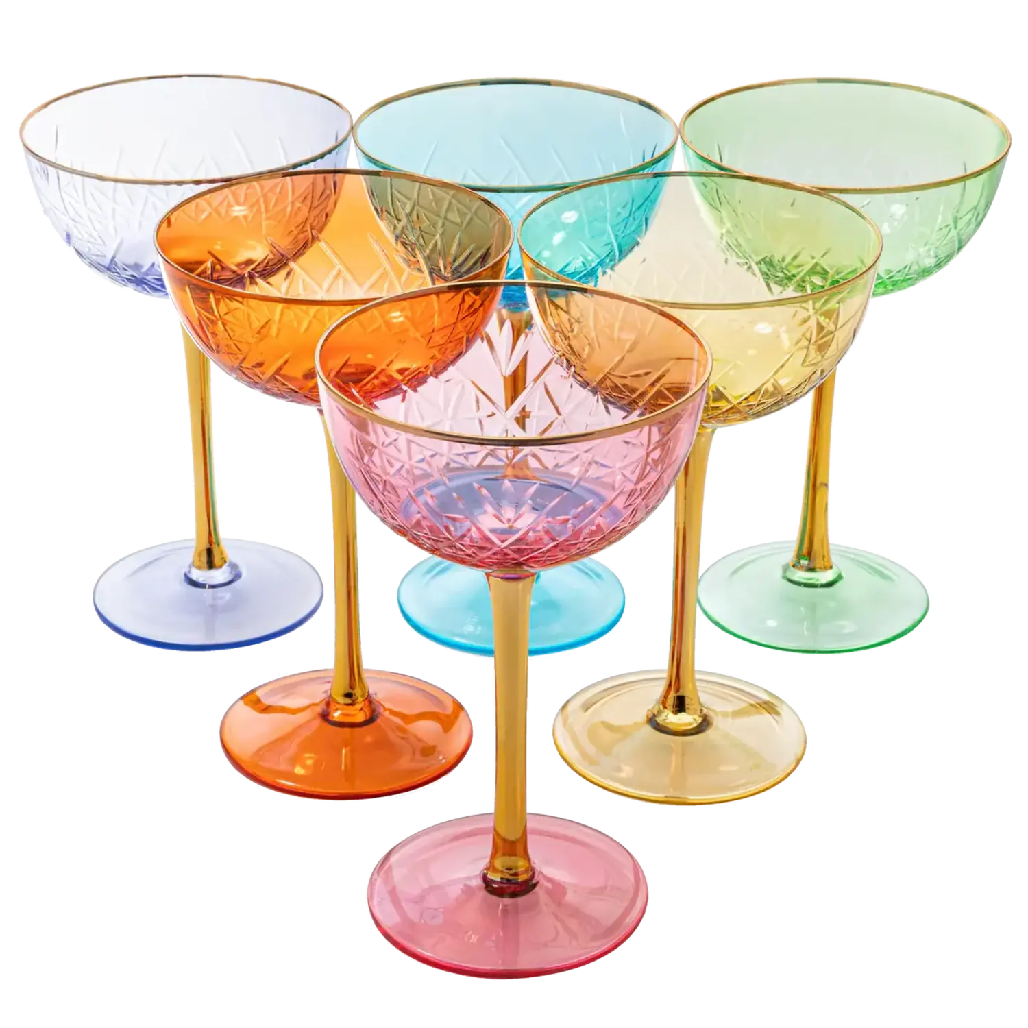 Art Deco Champagne Glasses - Multicolored Singles - BlairHaus Interiors