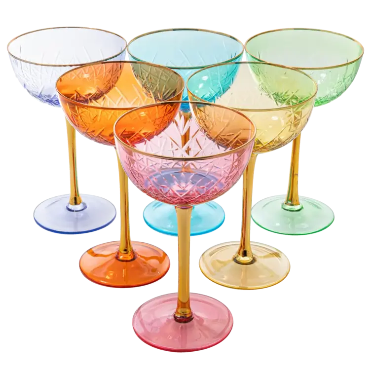 Art Deco Champagne Glasses - Multicolored Singles