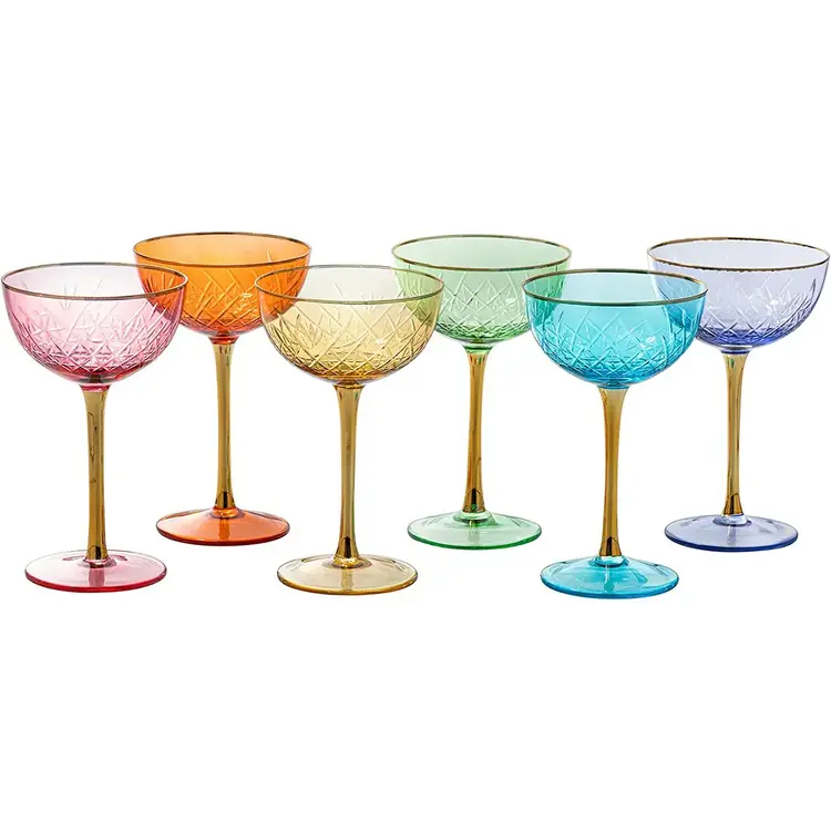 Art Deco Champagne Glasses - Multicolored Singles