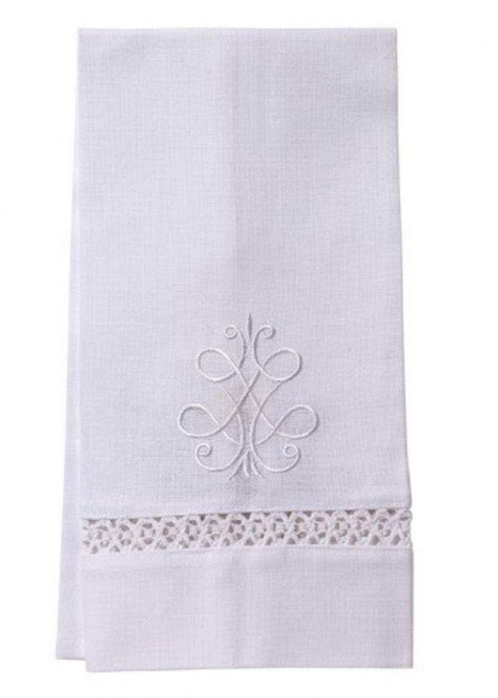White Linen Guest Towel with French Lace BlairHaus Interiors and Home