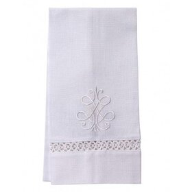 White Linen Guest Towel with French Lace