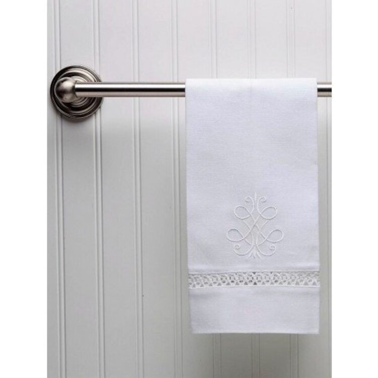White Linen Guest Towel with French Lace