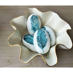 Set of 4 Stones with Blue and White Feather Design