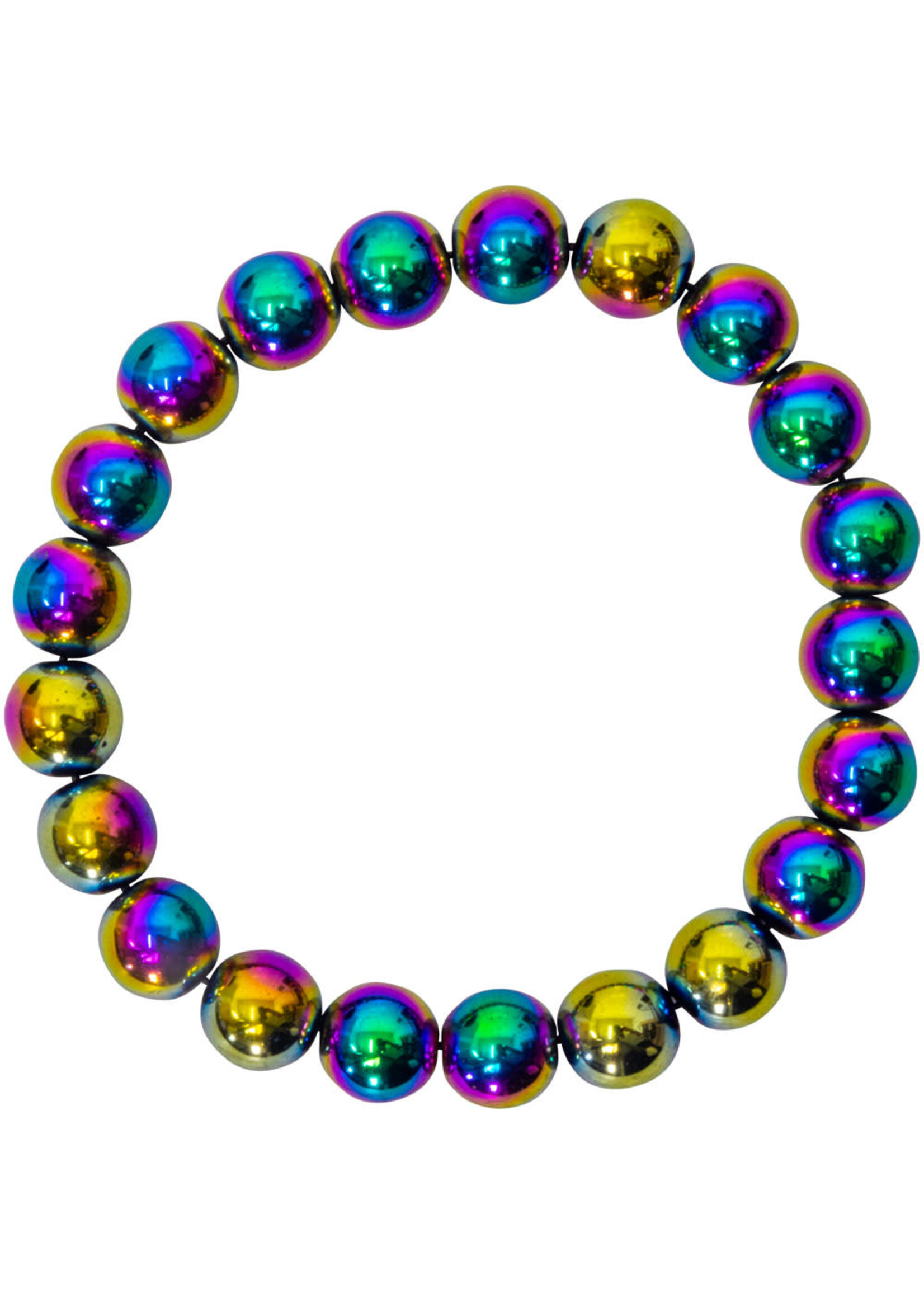 8 mm Elastic Stone Bracelet - Rainbow Hematite