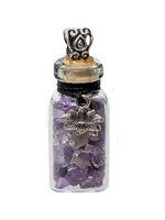 Gemstone Chip Bottle Necklace - Amethyst with Lotus