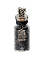 Gemstone Chip Bottle Necklace - Black Tourmaline with Owl