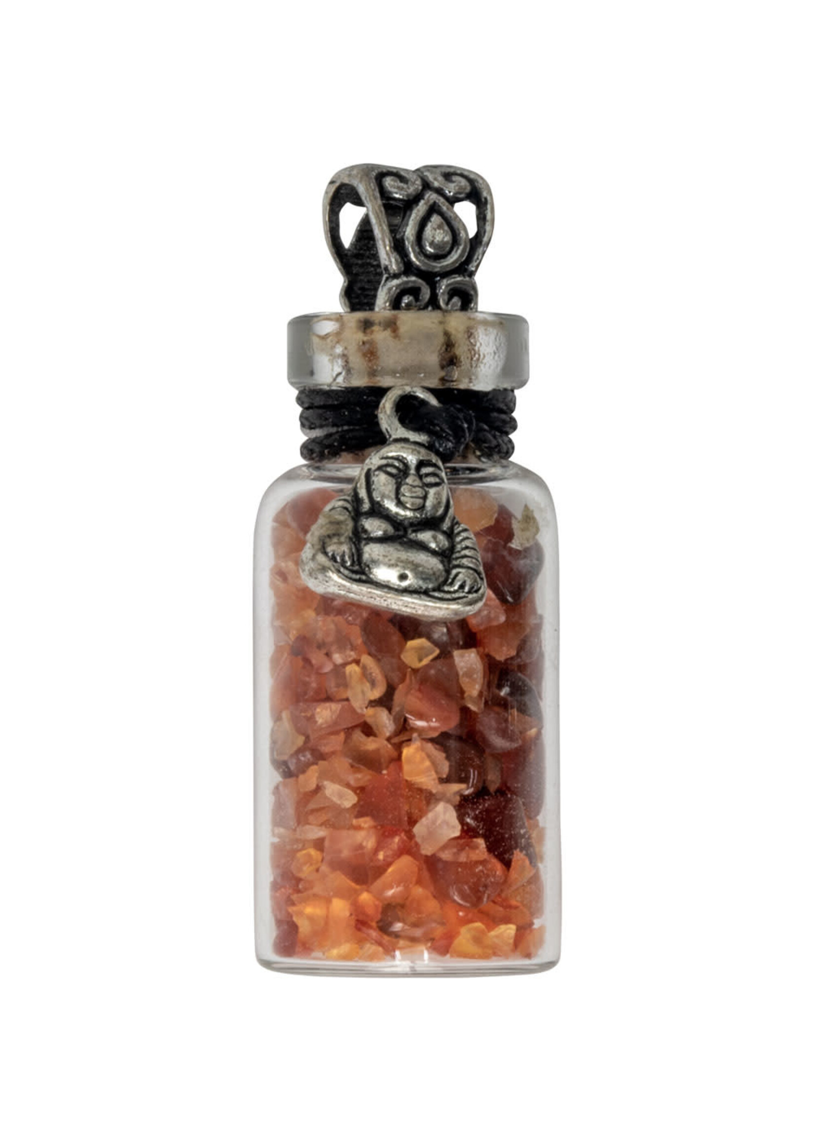 Gemstone Chip Bottle Necklace - Carnelian with Happy Buddha