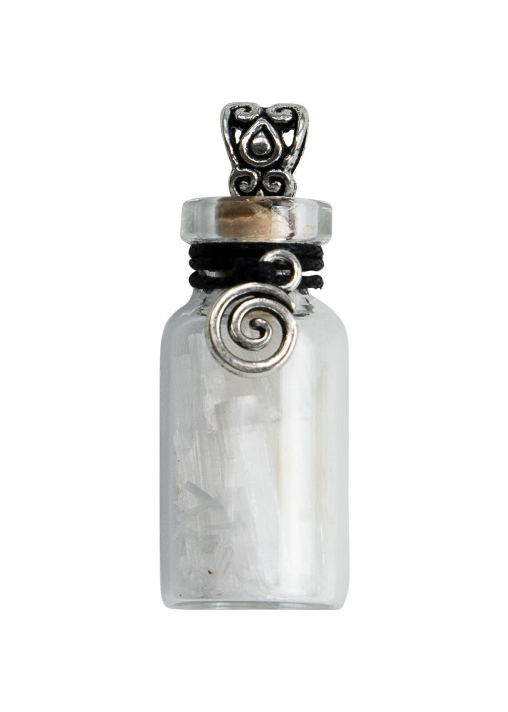Gemstone Chip Bottle Necklace - Selenite with Spiral