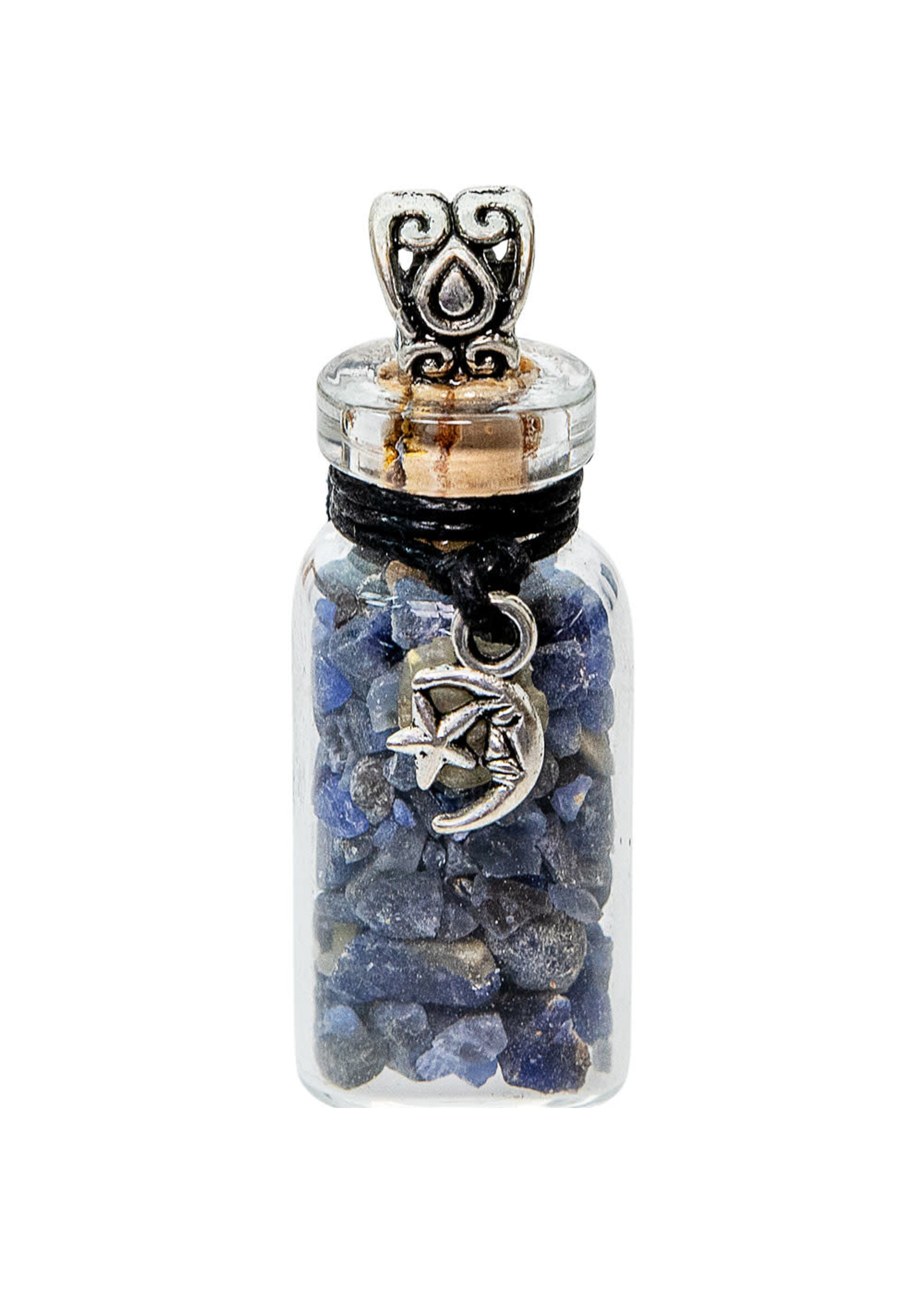 Gemstone Chip Bottle Necklace - Sodalite with Moon + Star