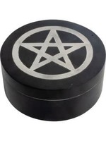 Soapstone Velvet Lined Box with Silver Inlay - Pentacle