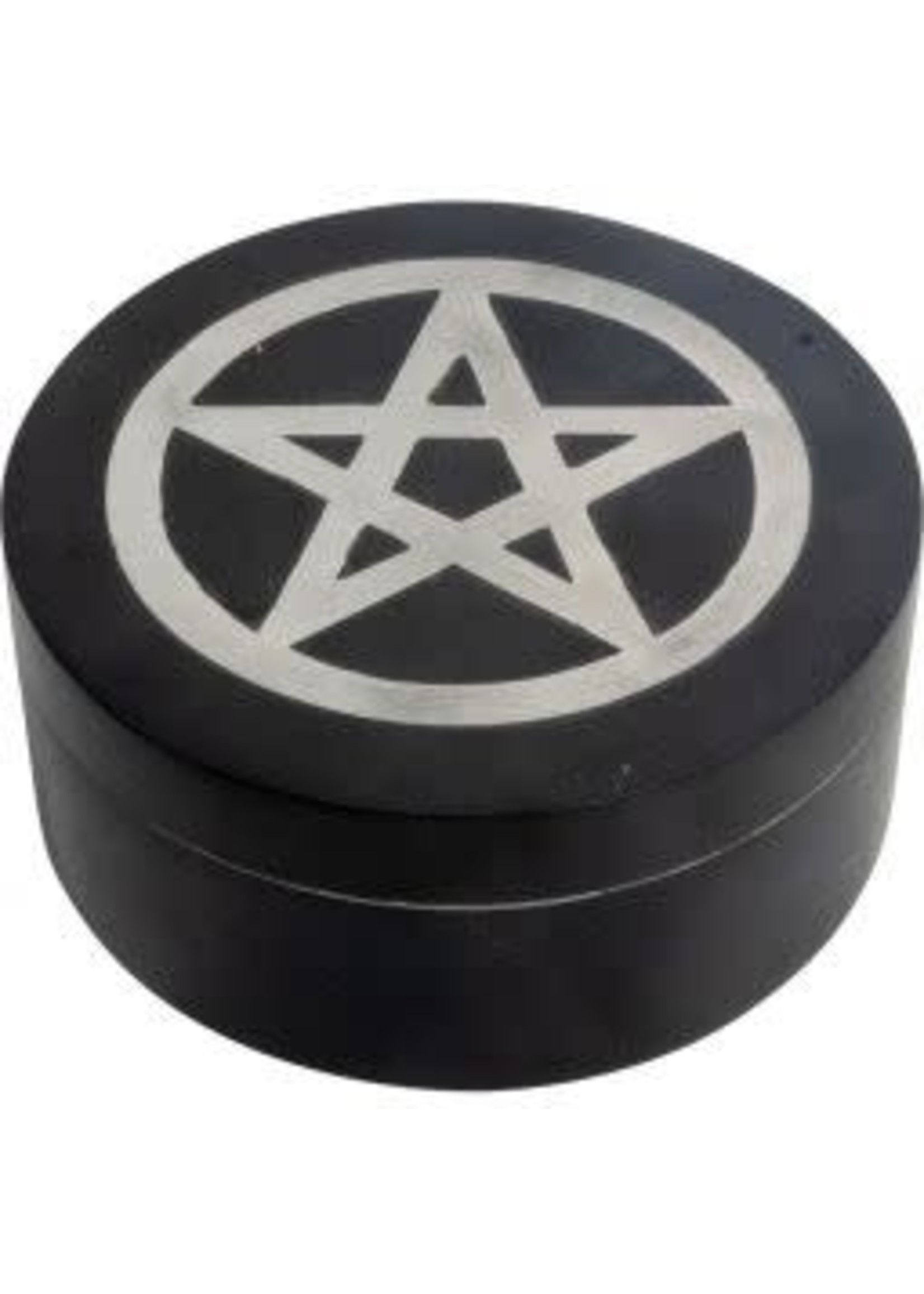Soapstone Velvet Lined Box with Silver Inlay - Pentacle