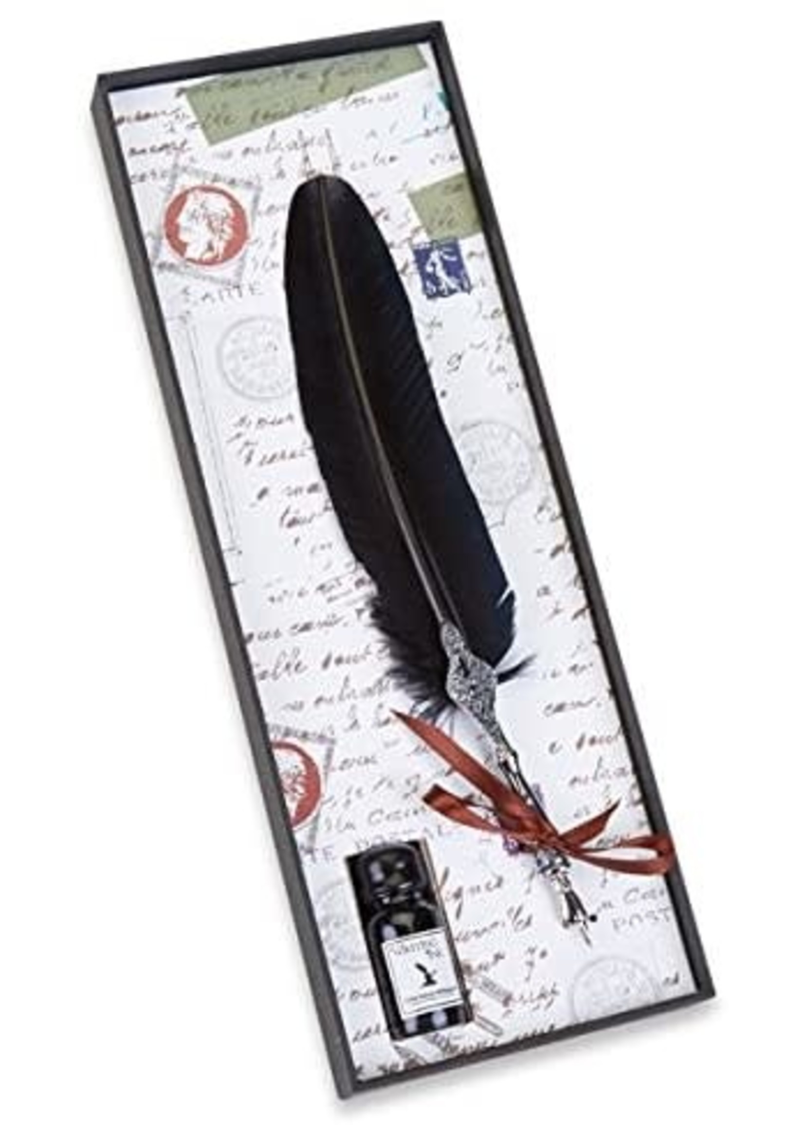Pewter Feather Nib Pen & Ink Set