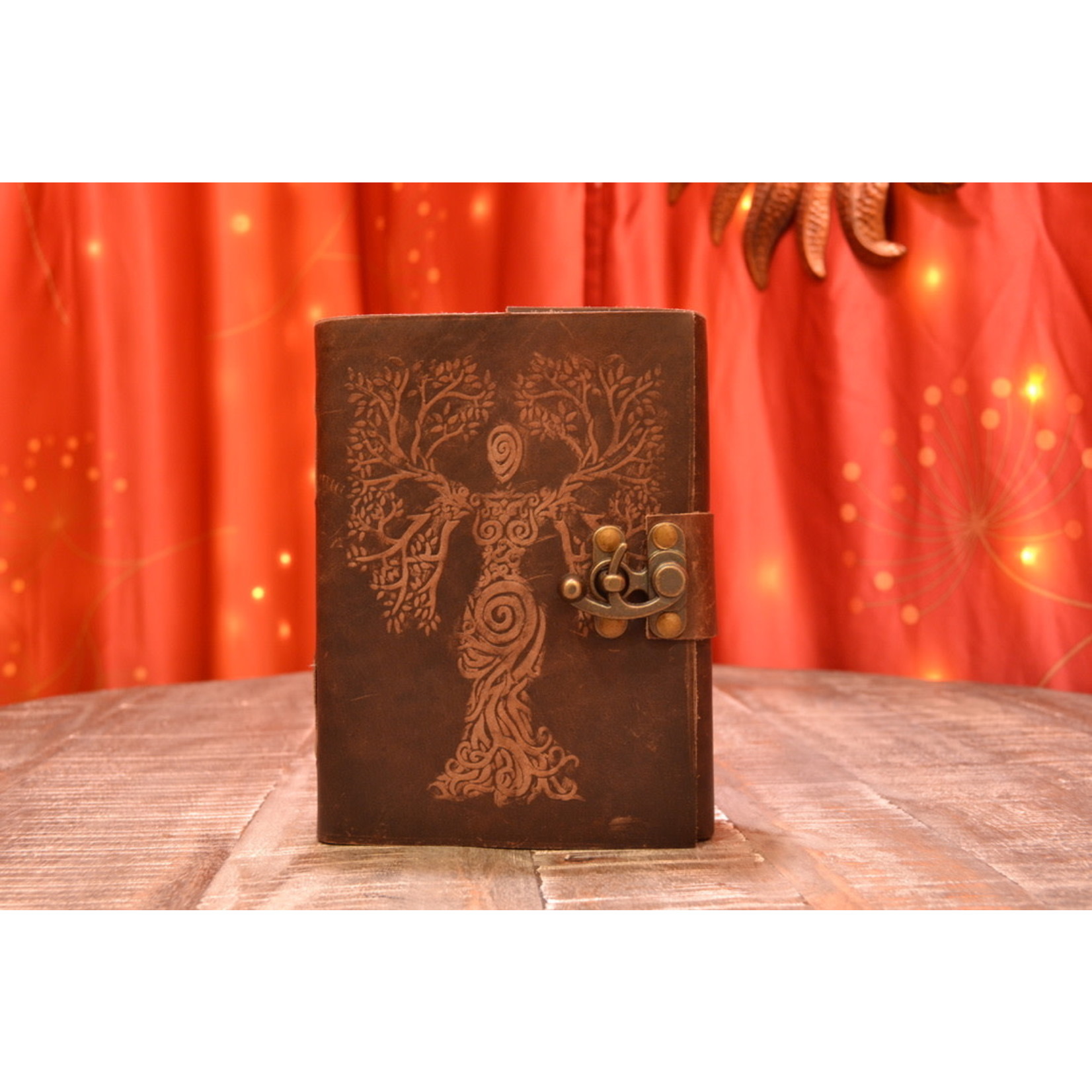 5" x 7" Tree Goddess Embossed Leather Journal Latch Closure