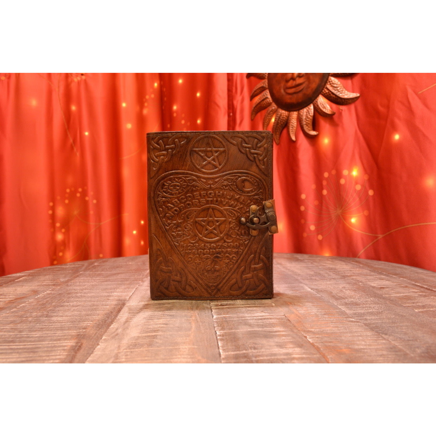 6" x 8" Planchette Embossed Leather Journal, Latch Closure