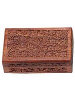 Floral Hand Carved Wooden Box - 5" x 8"