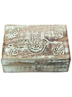 Hamsa Hand Carved Wooden Box - 4" x 6"