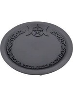 Cast Iron Offering Plate Incense Holder - Triple Moon w/ Pentacle