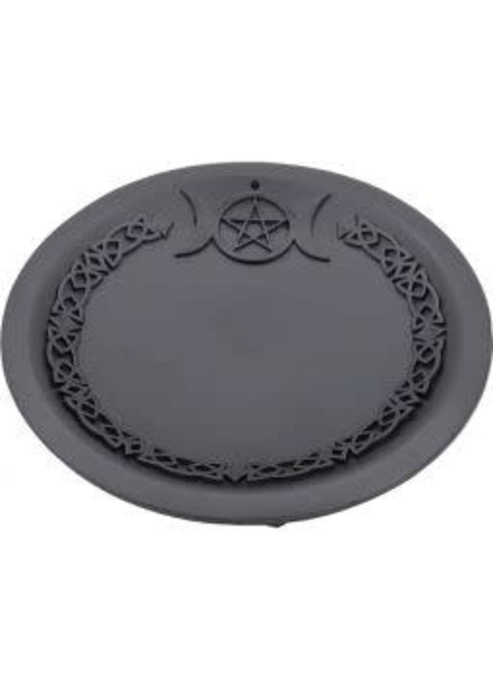 Cast Iron Offering Plate Incense Holder - Triple Moon w/ Pentacle