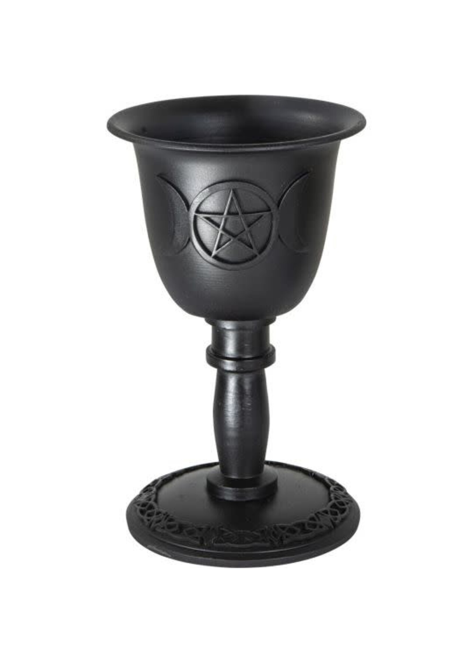 Metal Chalice Taper Candle Holder - Triple Moon w/Pentacle
