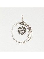 Wicca Pewter Pendant - Crescent Moon Pentacle