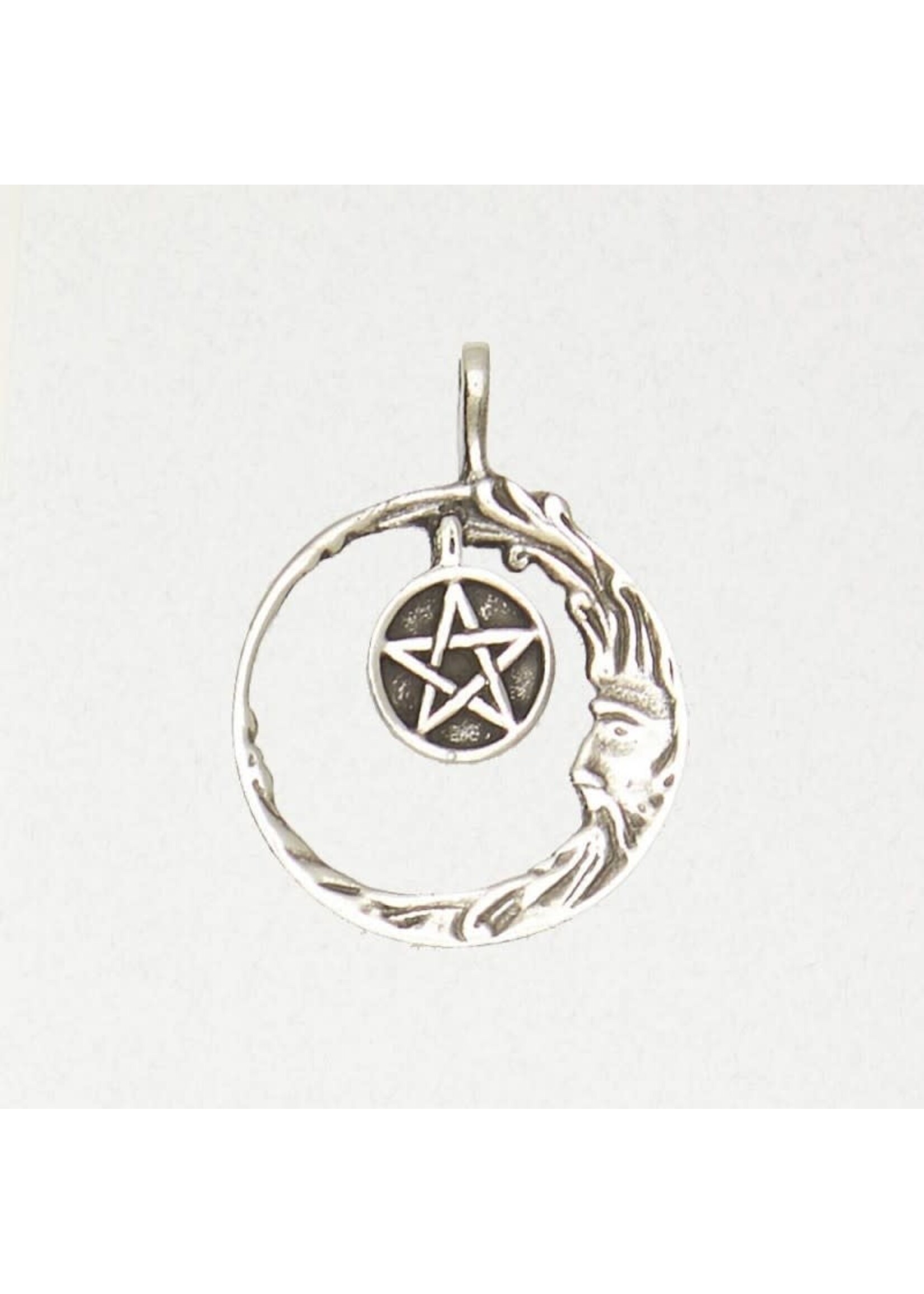 Wicca Pewter Pendant - Crescent Moon Pentacle