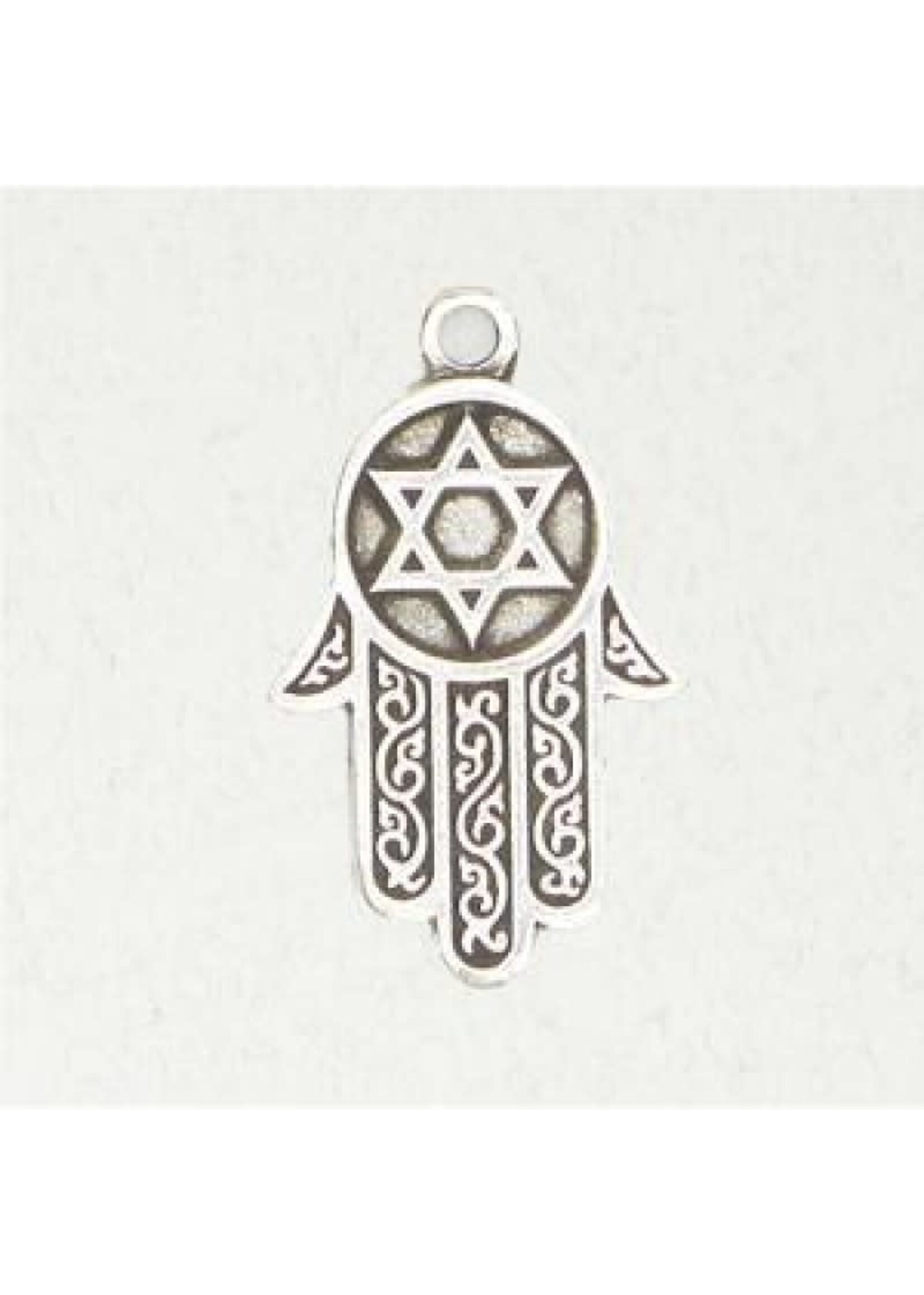 Mitzvah Hebrew Pewter Pendant - Hamsa Star of David