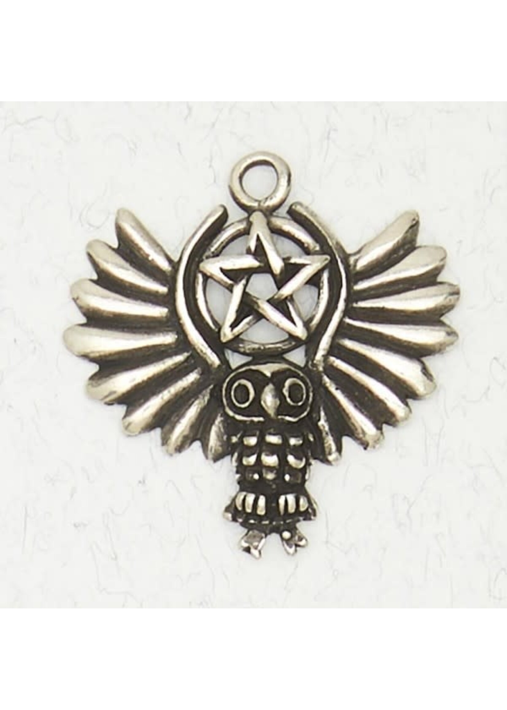 Wicca Pewter Pendant - Owl Pentacle