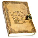 5" x 7" Broom Pentagram Cauldron Embossed Leather Journal Latch Closure