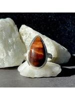 Sterling Silver Red Tiger Eye Ring, Tear Drop Setting (7)