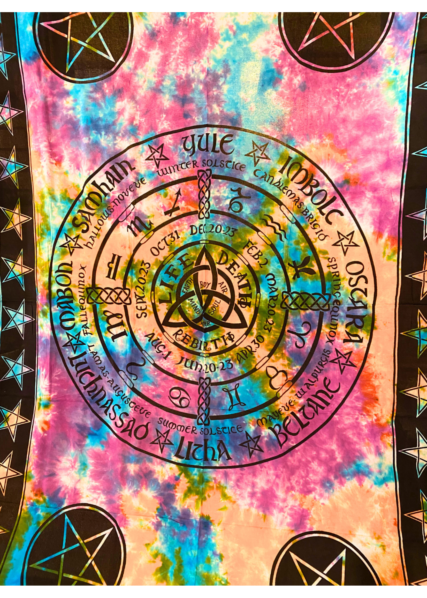 Triquetra Pentacle Tapestry (Tie Dye) - 72" x 108"