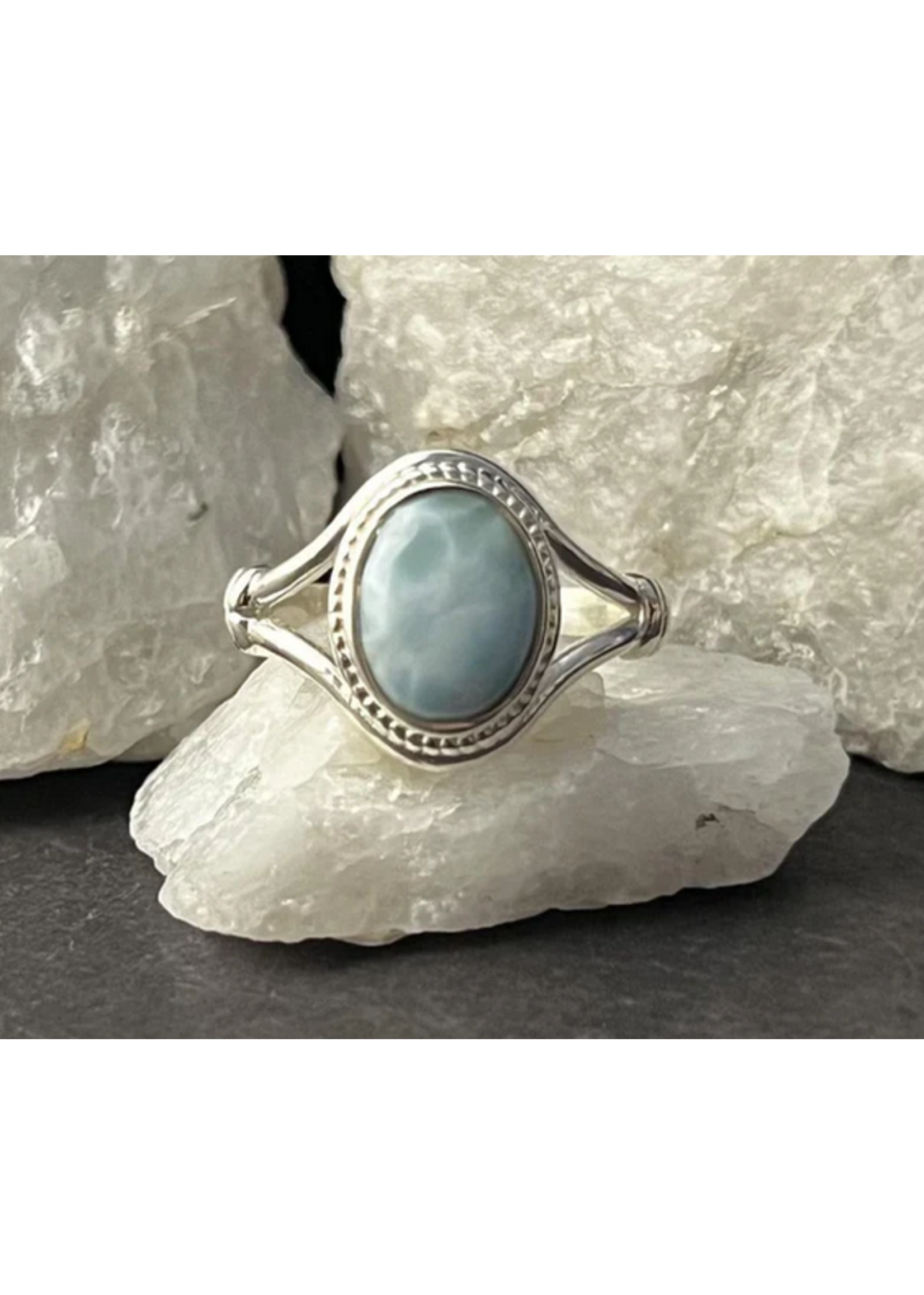 Sterling Silver Larimar V-Band Ring w/Knot (9)