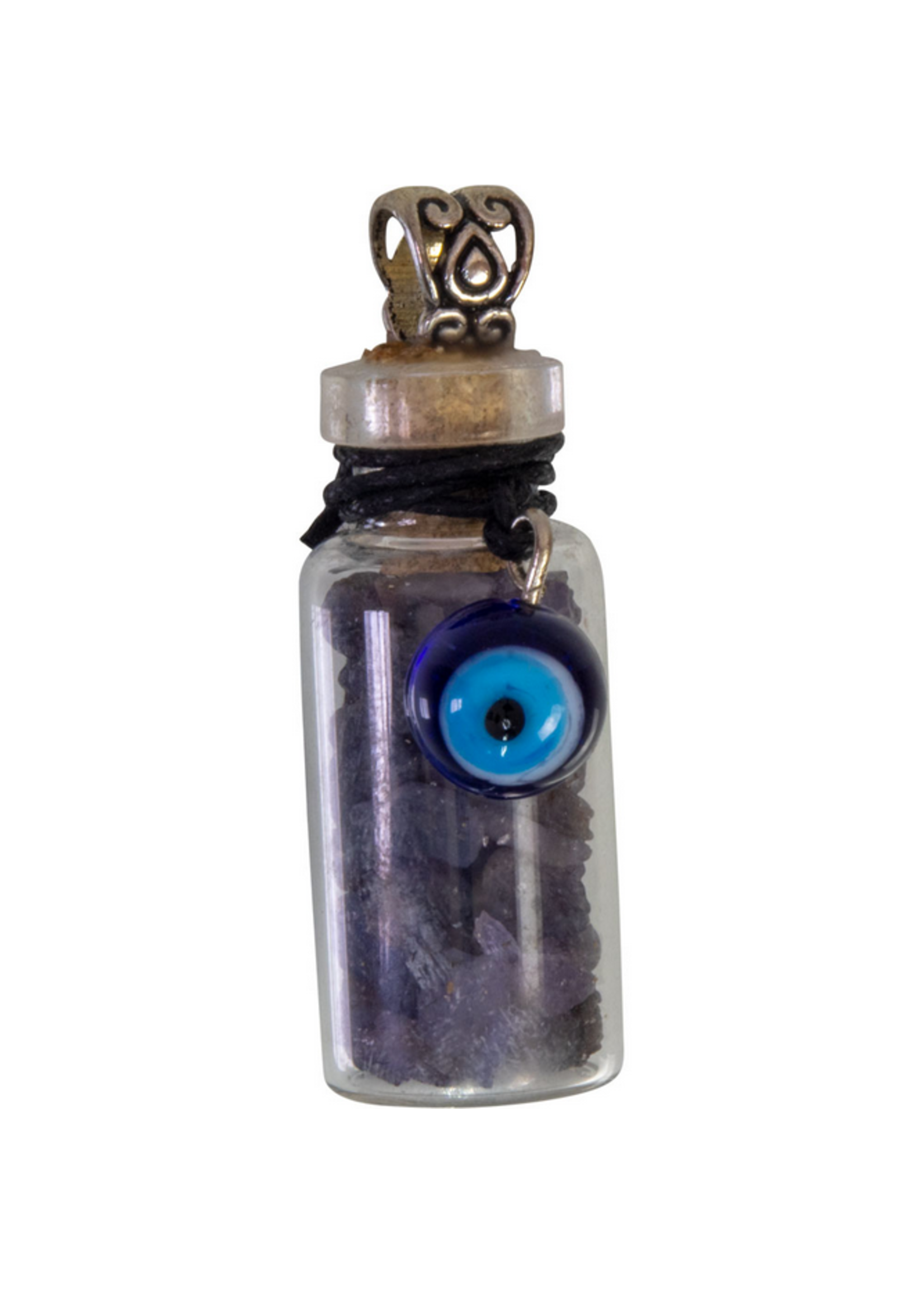 Gemstone Chip Bottle Necklace - Sapphire with Evil Eye