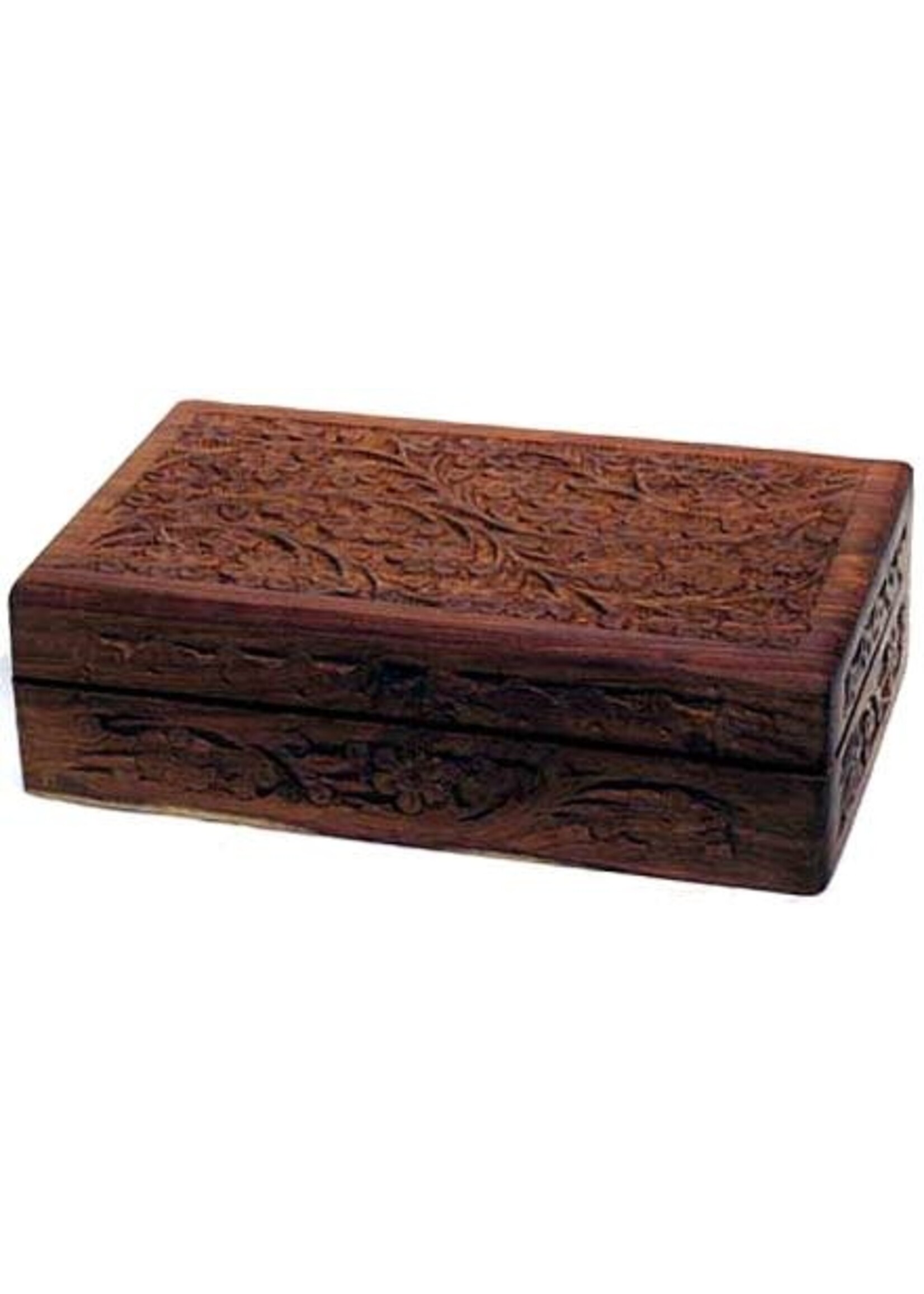 Floral Hand Carved Wooden Box - 5" x 8"