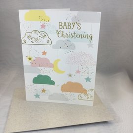 New Baby Christening Card Clouds Moon Stars