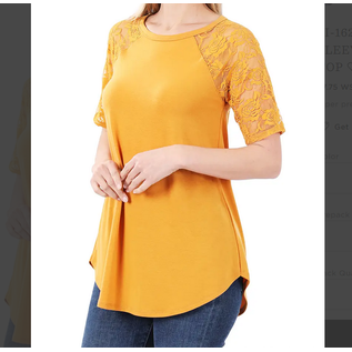 LACE SLEEVE TOP - MUSTARD