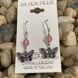 CRYSTAL BUTTERFLY DANGLE EARRINGS ROSE