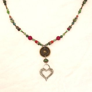 KAMALA DESIGNS STERLING HEART WITH BRASS AND TURQUOISE NECKLACE