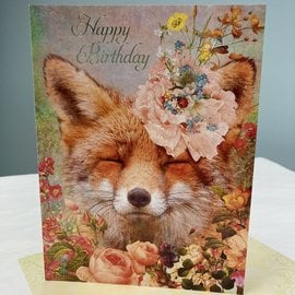 Birthday Card Floral Adorned Fox