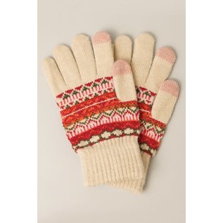 Aztec Pattern Gloves-Ecru