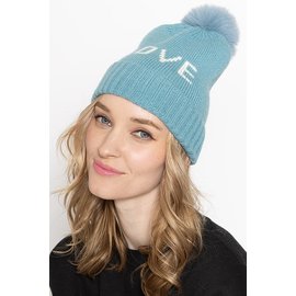 Love Pom Pom Knit Hat- Turquoise
