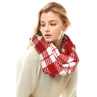 Cozy Plaid Infinty Scarf- Burgundy Red