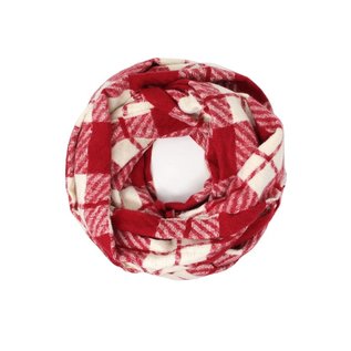 Cozy Plaid Infinty Scarf- Burgundy Red