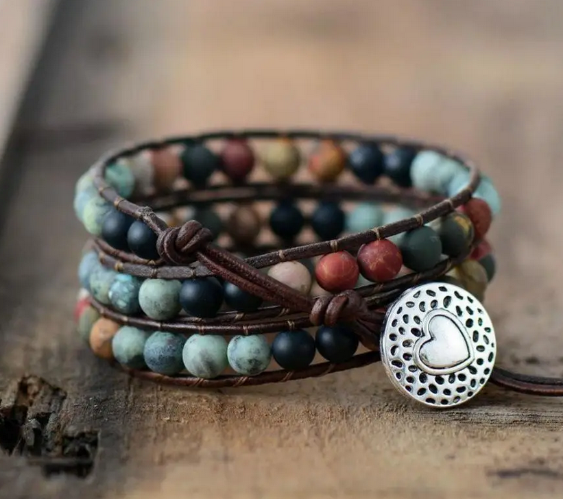 Hippie Heart Leather Wrap Bracelet