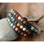 Leather Wrap Beaded Bracelet Heart Button